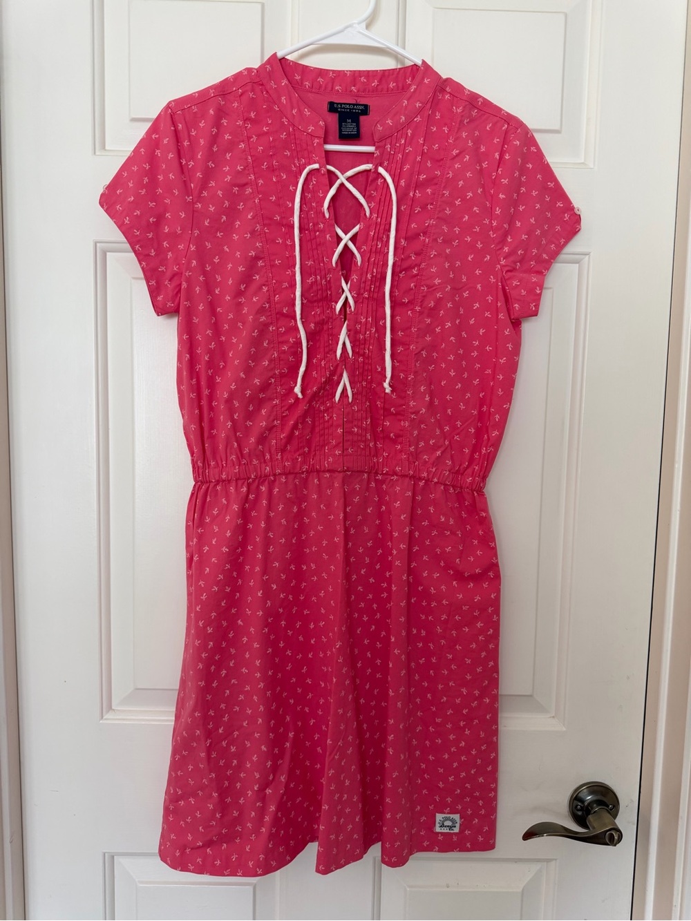 US Polo - Coral Pink Lace-Up Casual Women Dress